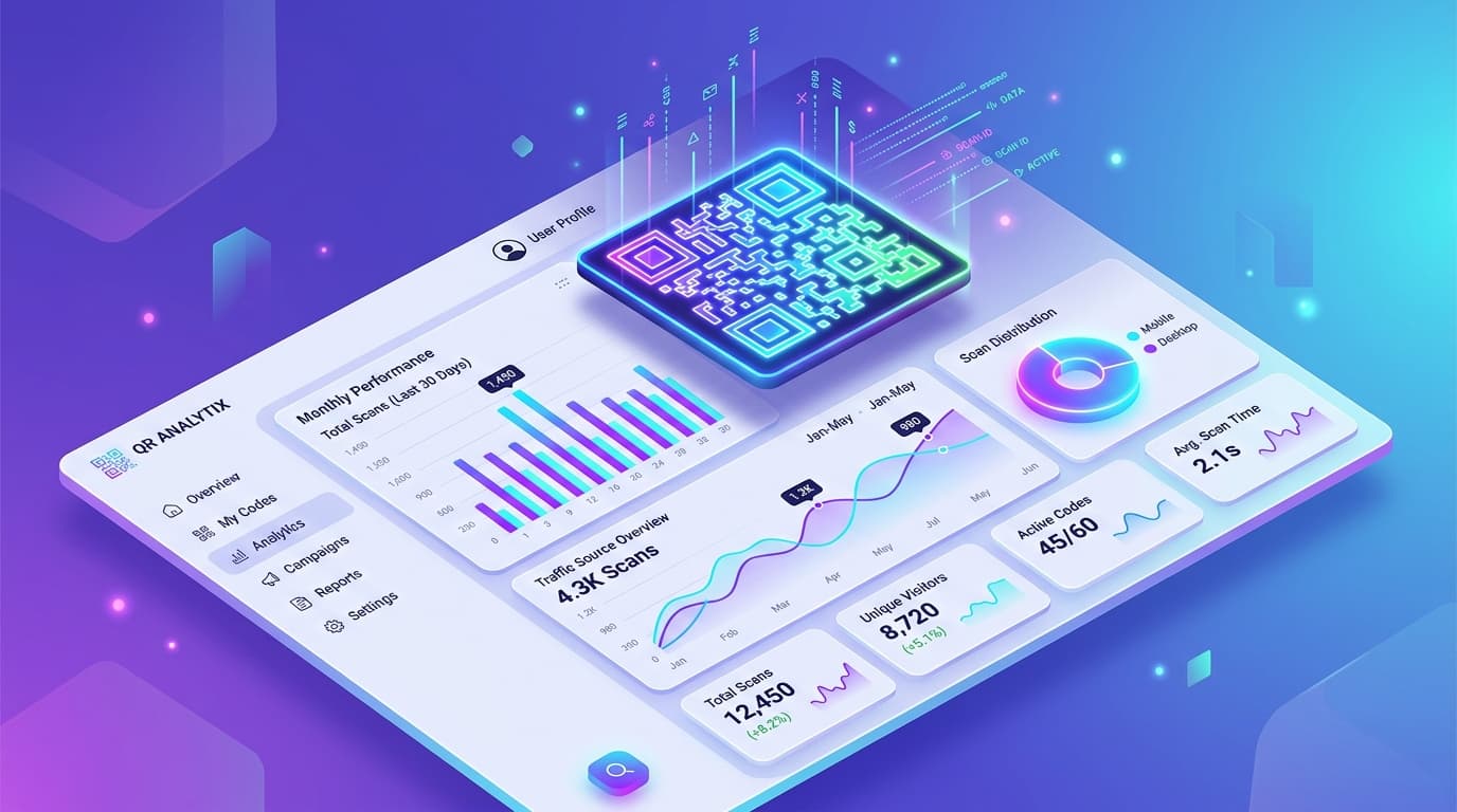 Illustration interactive du Dashboard QRForge SaaS analytics